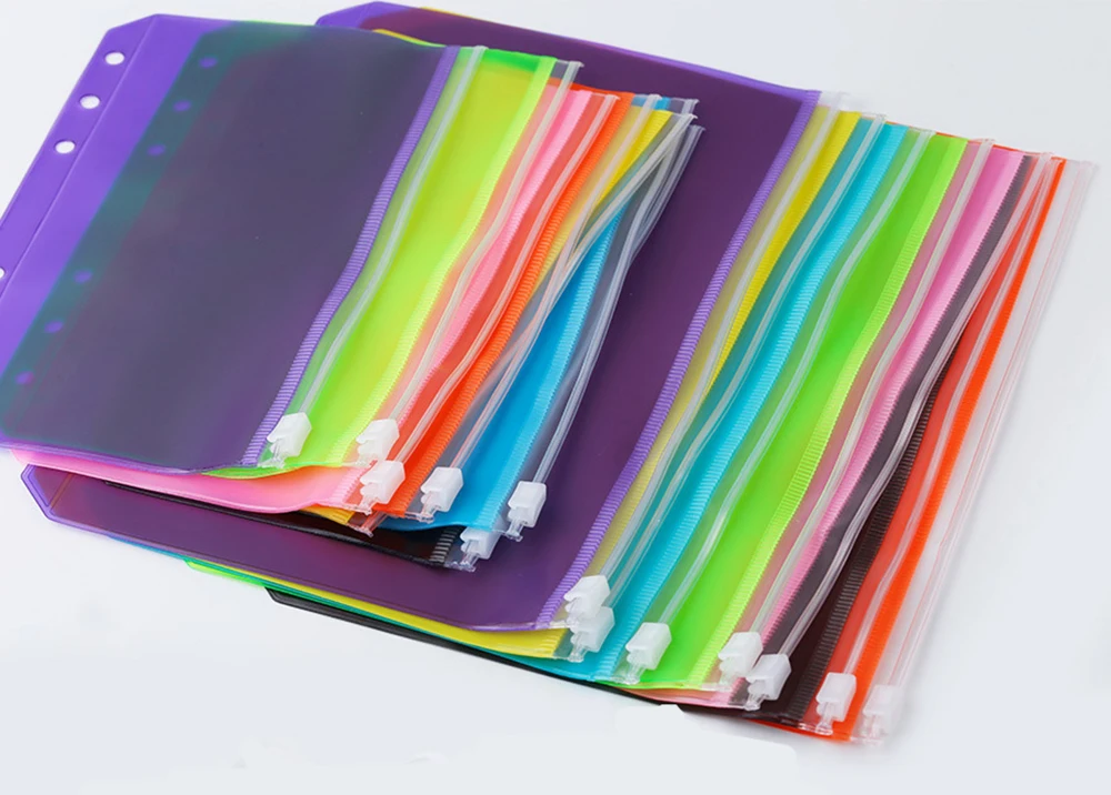 A5/A6 Binder Pockets PVC Binder Loose Leaf Bag Colorful Zipper Folders For 6-Ring Notebook Binder Pouch Document Filing Bags