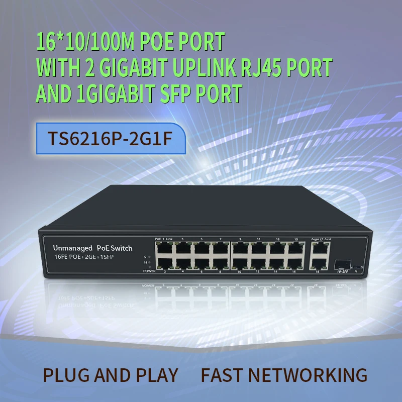 16 ports POE Switch with 16 POE ports power to ip camera wireless ap ip phone 2