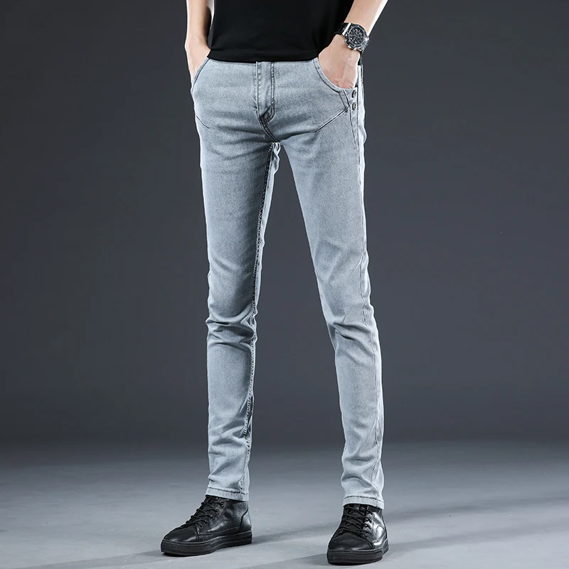 

New four seasons Men Jeans Business Casual Straight Pencil printing Fashion trend Retro Denim Jeans Trousers Male Brand Pants