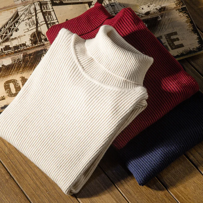 men turtleneck sweater wool sweater Solid Color casual Slim fit winter knitted pullover men sweater