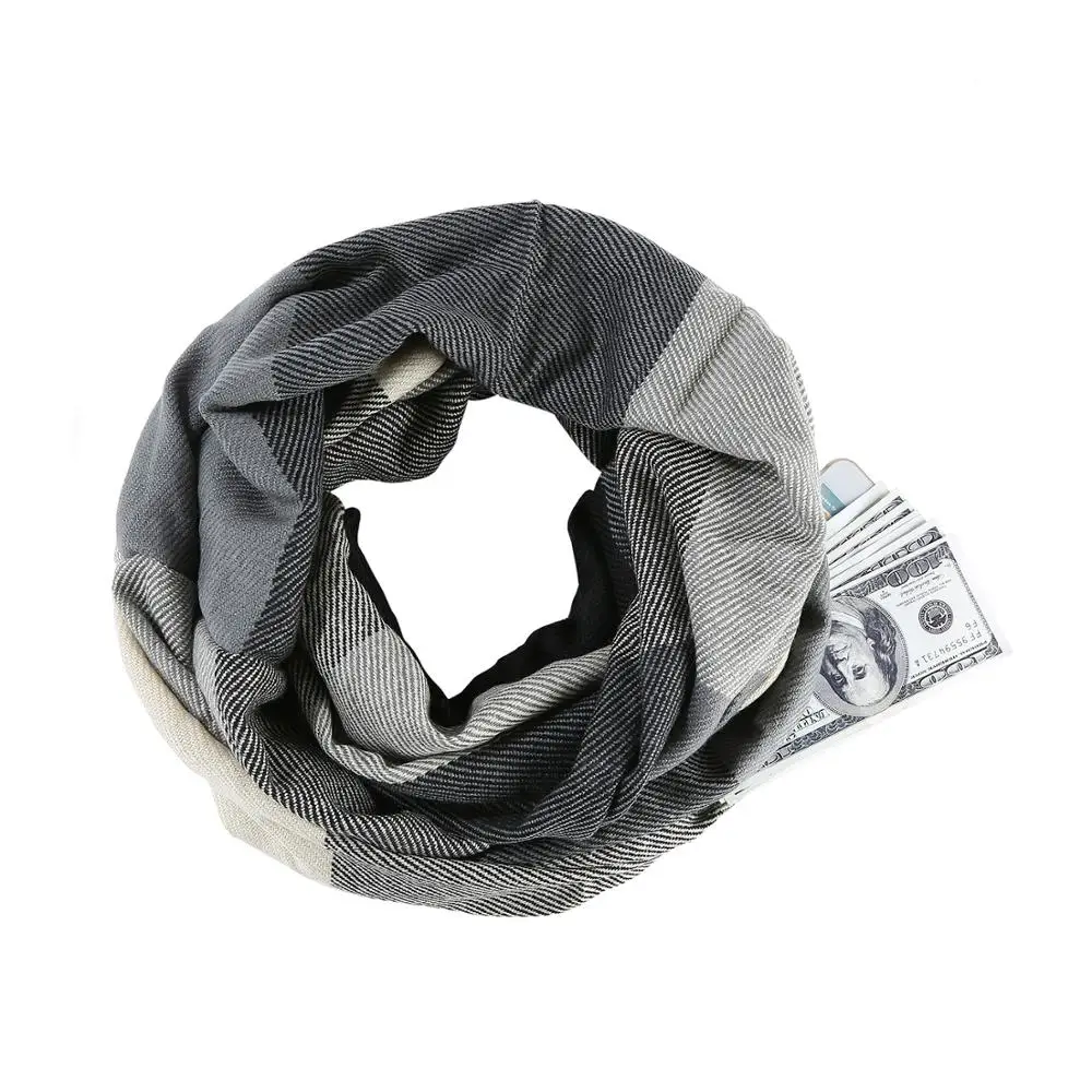 Клетчатый шарф Infinity Wrap скрытый карман на молнии теплая женская накидка с