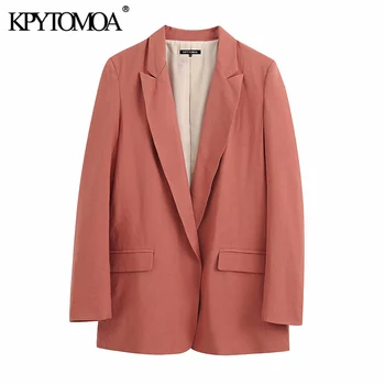 

KPYTOMOA Women 2020 Fashion Office Wear Cozy Blazer Coat Vintage Notched Collar Long Sleeve Female Outerwear Chic Tops