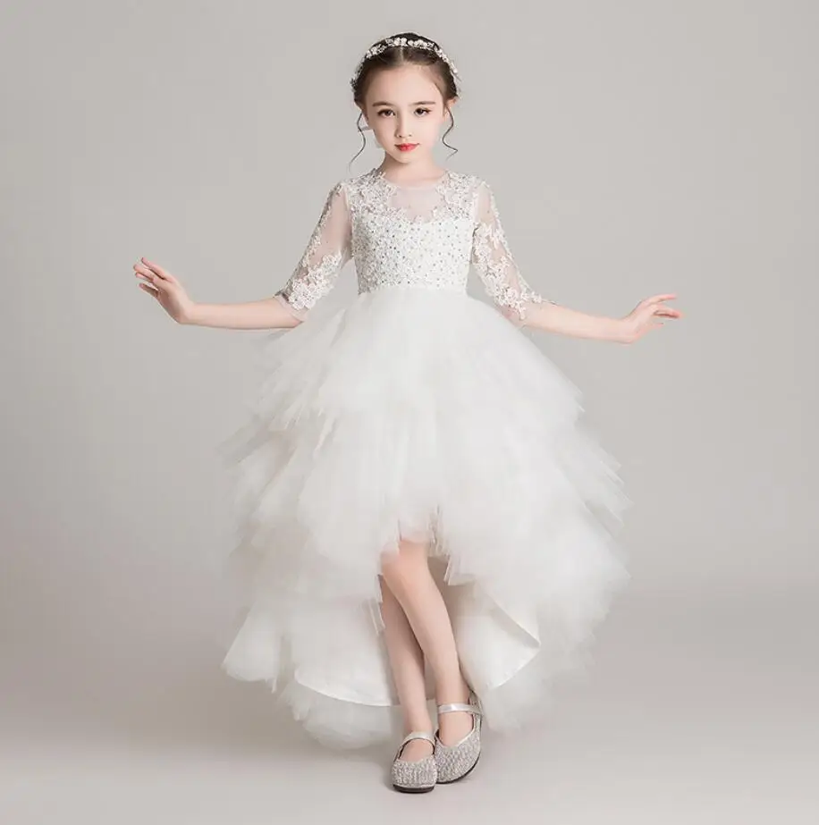 white style 4 Элегантное Белое Тюлевое платье с цветочной аппликацией для девочек на свадьбу; вечерние платья принцессы с длинными рукавами для выпускного вечера; детская одежда для первого причастия - Цвет: white style 4