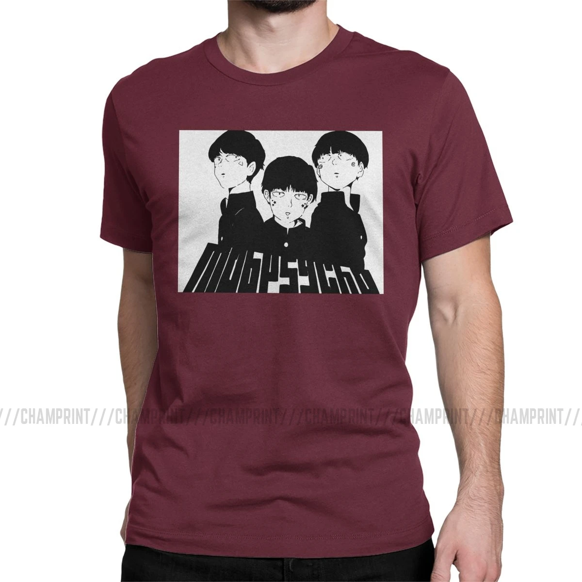 Mob Psycho 100 мужские футболки Shigeo Kageyama аниме Arataka Esper MP100 Манга футболка с коротким рукавом футболки хлопок - Цвет: Бургундия