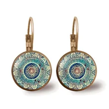 Горячая Распродажа, очаровательные серьги с рисунком мандалы, хна, Кристальные серьги, символ йоги Ом дзен, буддизм, стеклянные серьги для женщин, ювелирные изделия