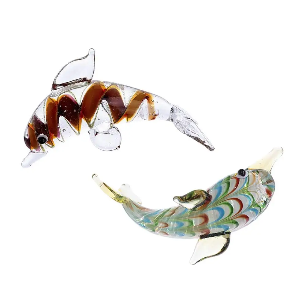 

H&D Set of 2 Handmade Glass Miniature Dolphin Paperweight Art Glass Blown Sea Animal Figurine Home Decor Collectible Xmas Gifts