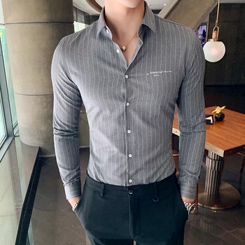 

British Style Men's Social Shirts Autumn Winter Striped Shirt For Men Business Formal Wear Shirt Men Slim Fit Blouse Men Tuxedo