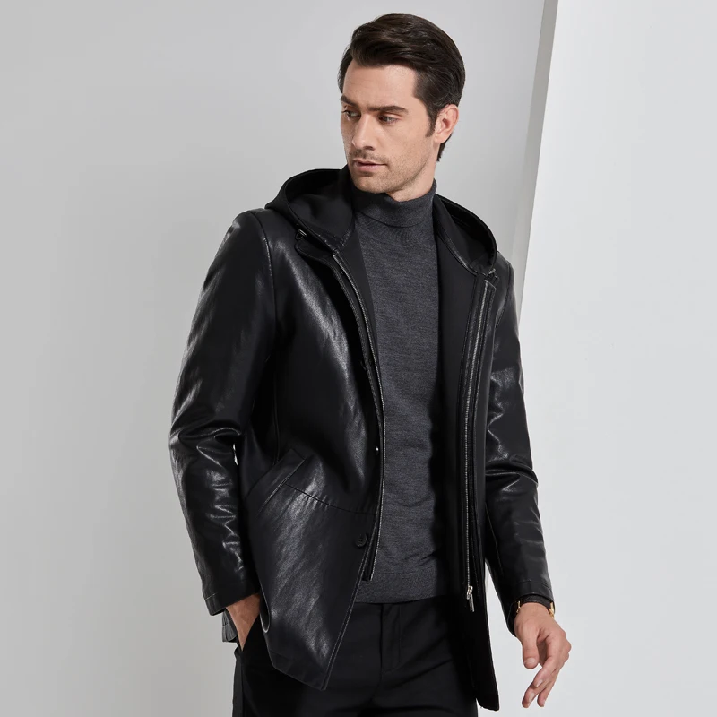 2020 New Men Clothing Winter Leather Jackets Men Hooded Fur Inside Jackets Men Ecological Leather chaqueta hombre, Big M-3XL