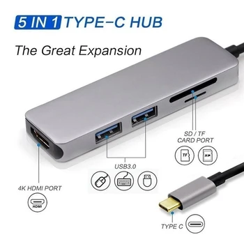 

5 in 1 USB C USB-C 3.0 To HDMI SD TF Card Reader 2* USB A 3.0 Adapter Converter Cable For MacBook Samsung ETC Type C USB 3.0 HUB