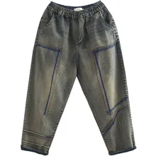 OMIKRON шаровары Винтажные эластичные женские с высокой талией бойфренды женские лоскутные джинсы хлопковые ковбойские джинсовые брюки vaqueeros Mujer