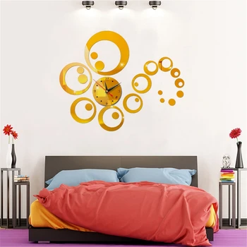

Modern Design Wall Clock Diy 3D Acrylic Circles Mirror Wall Sticker Clock Wall Decorations Living Room Wall Ornament Home Decore