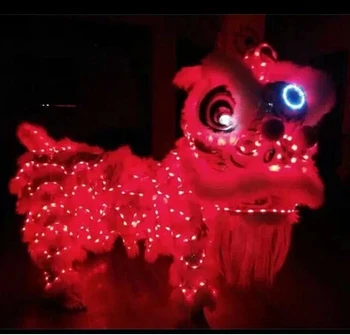 

LED Light Lion Dance Mascot Costume Wool Chinese Lion Dancing Costume For Two Adults Outfit Southern Clothing Advertising Parade