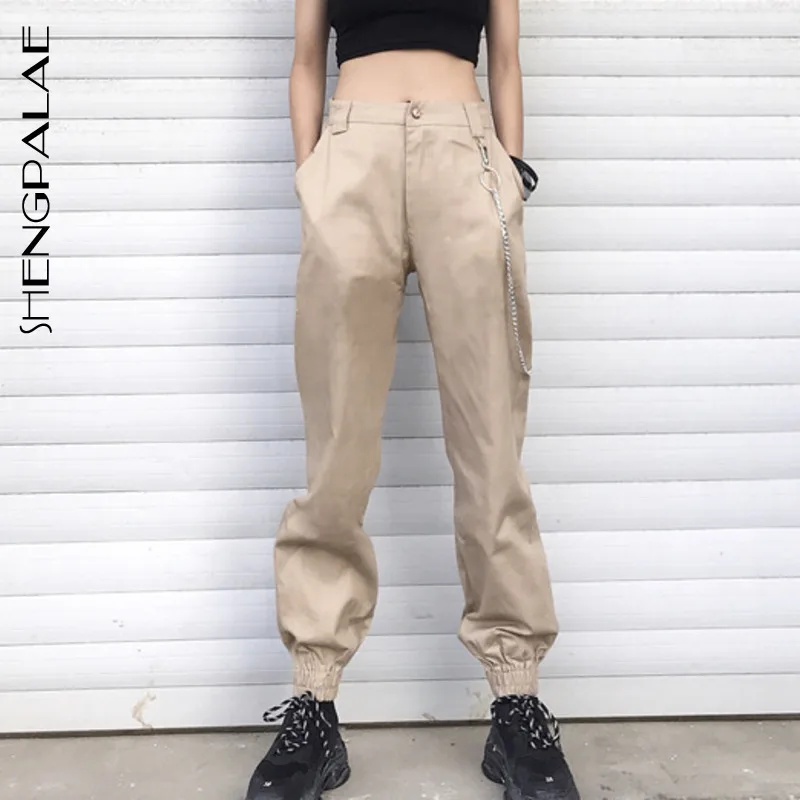 SHENGPALAE 2020 Spring Vintage Patchwork Joggers Sweatpants Harajuku Woman Trousers Elastics Loose High Waist Pants ZA2568 | Женская