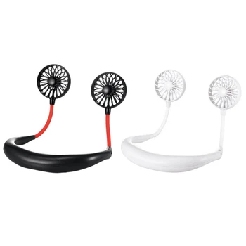 

2x White /Black 2000 MAre USB Fan Hands-Free Neck Fan Hanging Rechargeable Fans 3 Gears Air Conditioner Adjustable Home