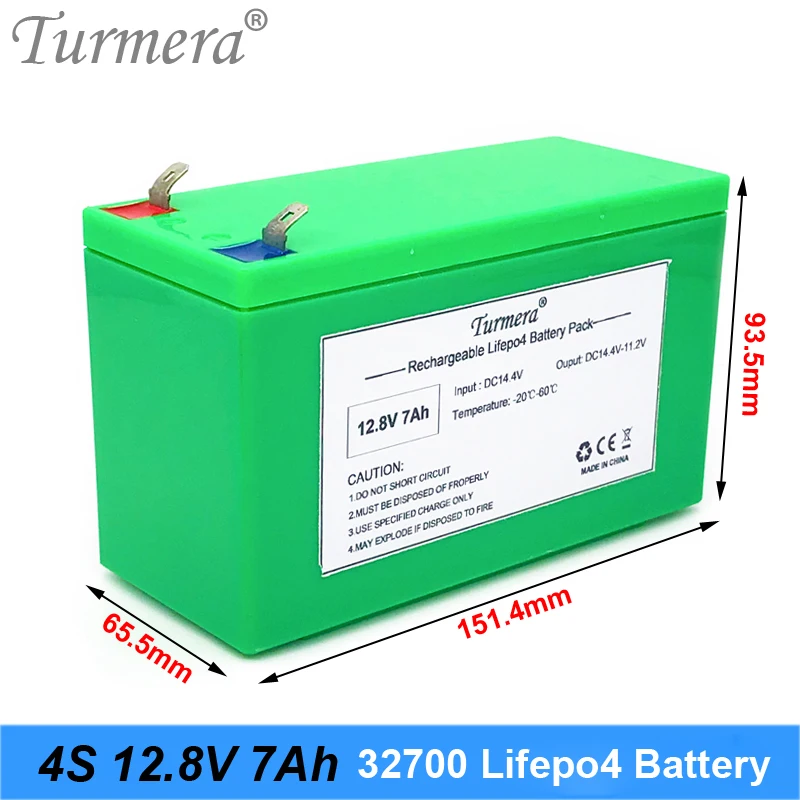 Turmera 32700 Lifepo4 Battery Pack 4S1P 12.8V 7Ah with 4S 40A Balanced BMS for Electric Boat and Uninterrupted Power Supply 12V 08