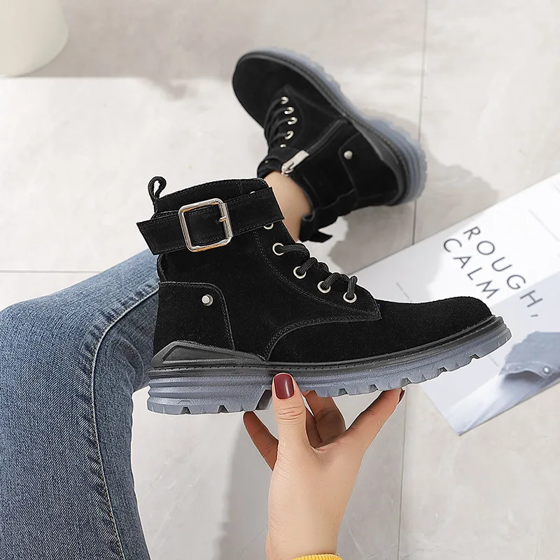 

WOMEN'S Boots 2019 Autumn And Winter Martin Boots Wear-Resistant Anti-slip Korean-style COUPLE'S Boots WOMEN'S Genuine Leather S