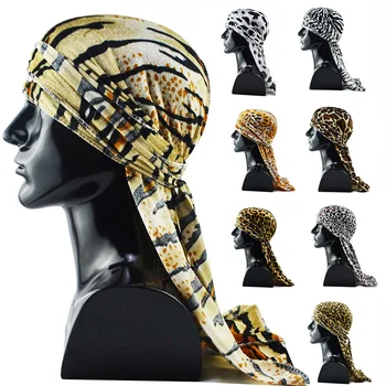 

Helisopus Velvet Printed Long-tailed Cap for Men Autumn Winter Leopard Animal Print Headscarf Unisex Fashion Hair Accessories