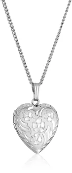 

Silver Flowers Heart Necklace, 18"