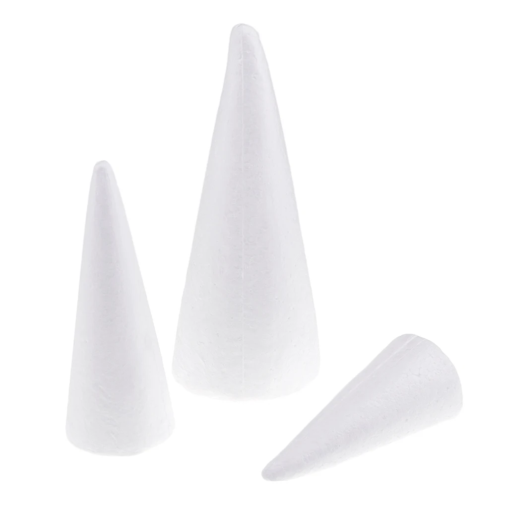 3x 14/18/24cm Cone Shape Styrofoam Foam for Handmade Modelling Kid