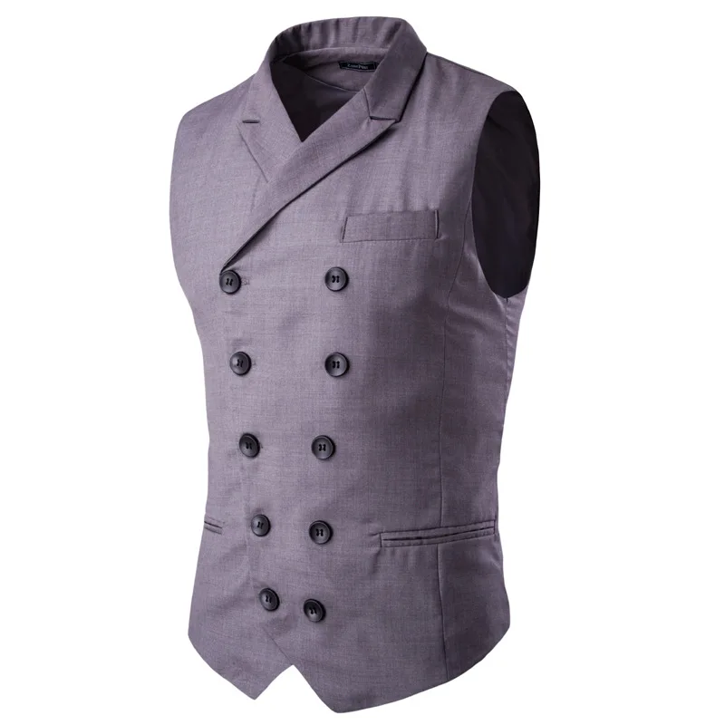 Korean-style Fashion Men'S Wear Korean-style Vest Men's Slim Fit Contrast Color Design Double Breasted Suit Collar Men Waistcoat
