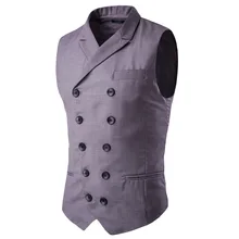 Korean-style Fashion Men'S Wear Korean-style Vest Men's Slim Fit Contrast Color Design Double Breasted Suit Collar Men Waistcoat
