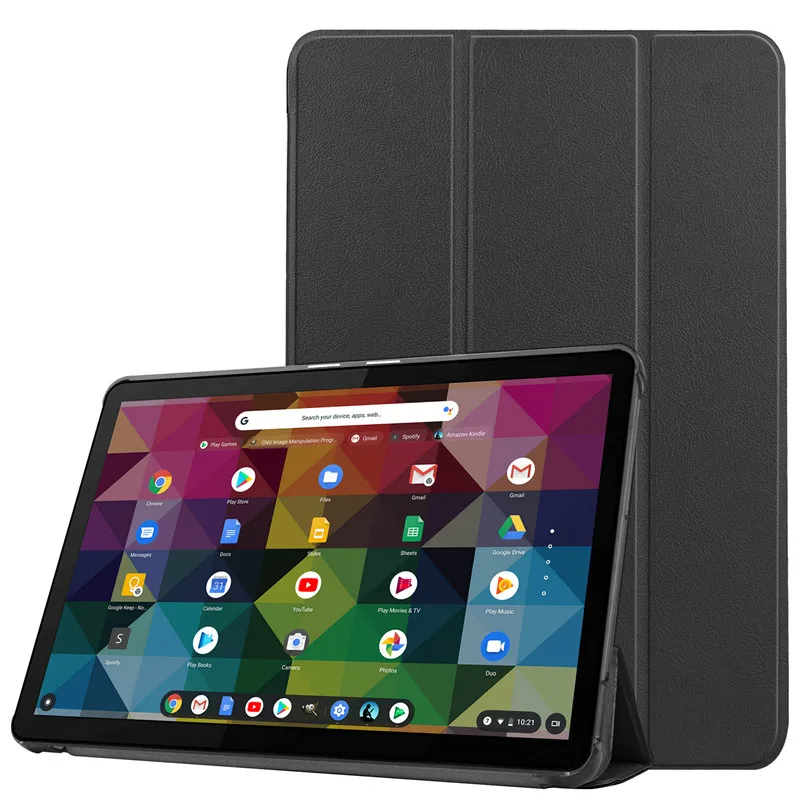 Capa dobrável para lenovo chromebook duet, capa de couro pu 10.1 polegadas