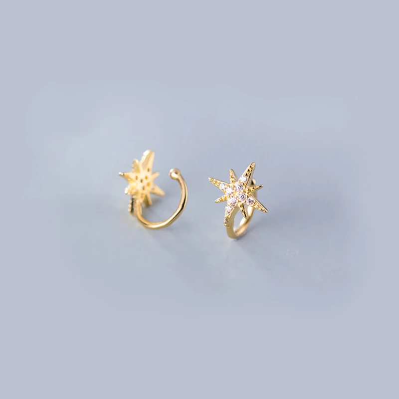 Gold clip earring Серебряные стразы 925 пробы, серьги-клипсы со звездой, без пирсинга, для женщин, модные ювелирные изделия, клипсы, серьги без отверстия, 1 пара - Окраска металла: Gold clip earring