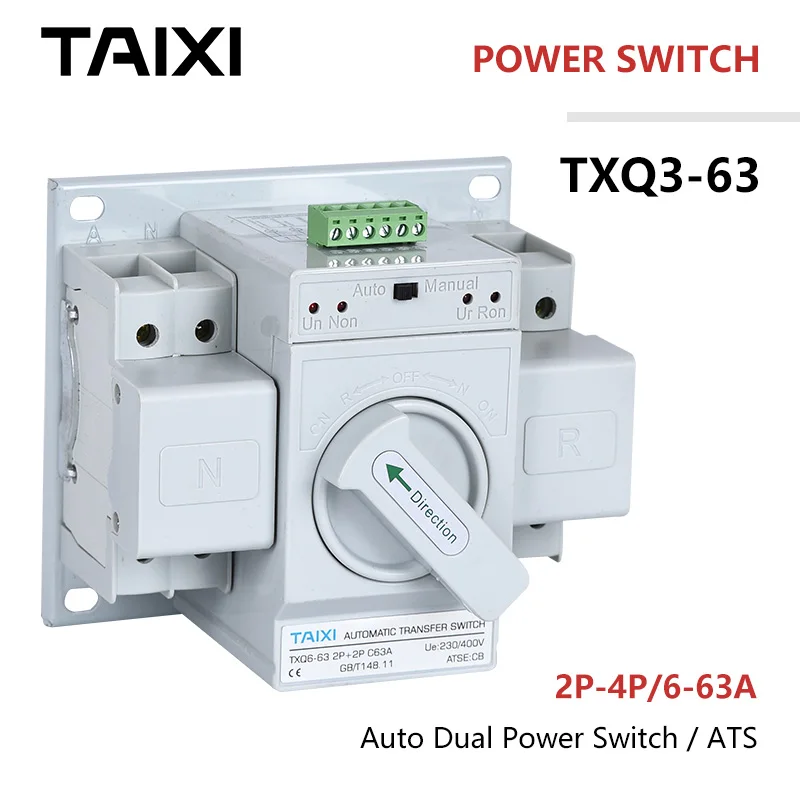 

Dual Power Transfor Switch 2P/3P/4P ATS 63A 220/380V 50/60Hz AC DC Automatic Emergency switch UPS Marster with short protection