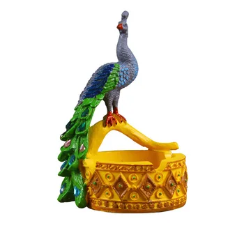 

European Large Colorful Bird Ashtray Storage Box Peahen Figurines Bar Props Home Decorations Accessories Modern Boyfriend Gift