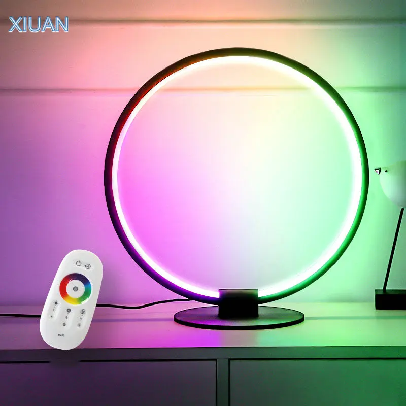 

Creative RGB Table Lamp Remote Control Round Desktop Lights With Colorful Light Black Bedroom Bedside Decorative Desk Lamps EU