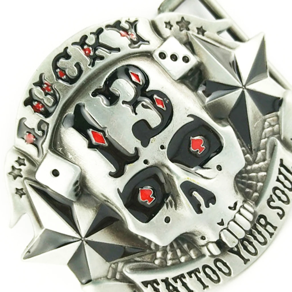 Antique Silver Skull Belt Buckle 13 Stars Tattoo Your Soul Lucky G&uuml;rtelschnalle