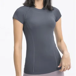 Nepoagym PSYCHE Women Lightweight Seamless Workout Shirts Hip Length Short Sleeve Long Tank Tops Slim Fit Ladies Sports Vest