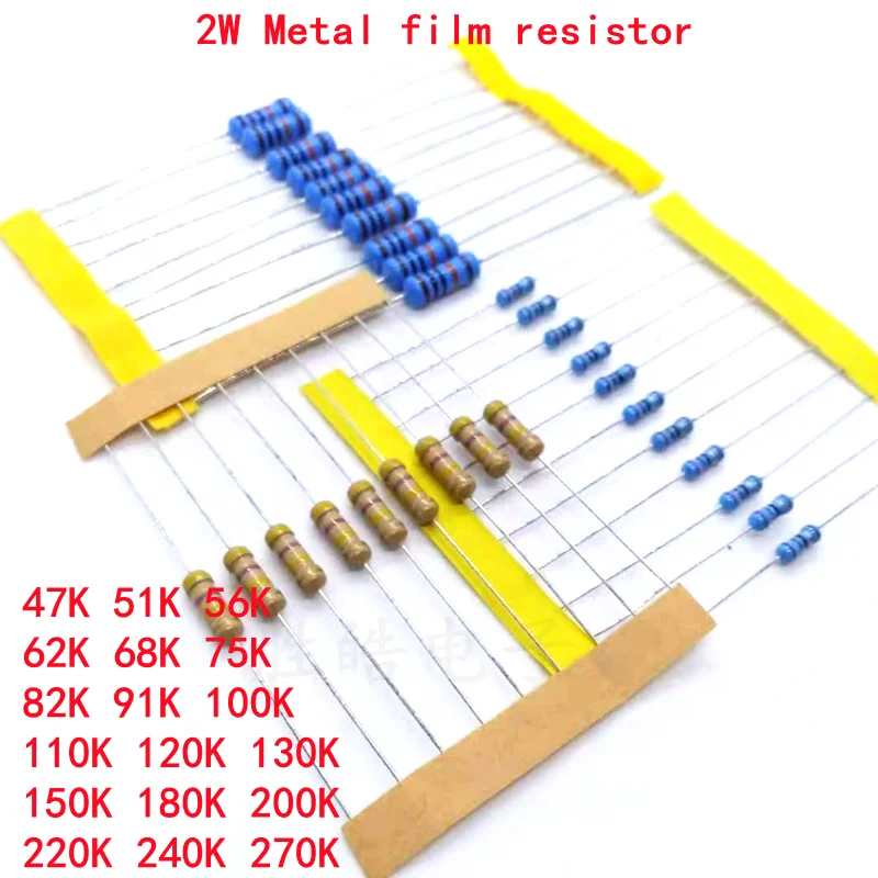 20pcs 2W Metal film resistor 1% 47K 51K 56K 62K 68K 75K 82K 91K 100K 110K 120K 130K 150K 180K 200K 220K 240K 270K ohm 50pcs 1w metal film resistor 1% 39k 43k 47k 51k 56k 62k 68k 75k 82k 91k 100k 110k 120k 130k 150k 180k 200k ohm