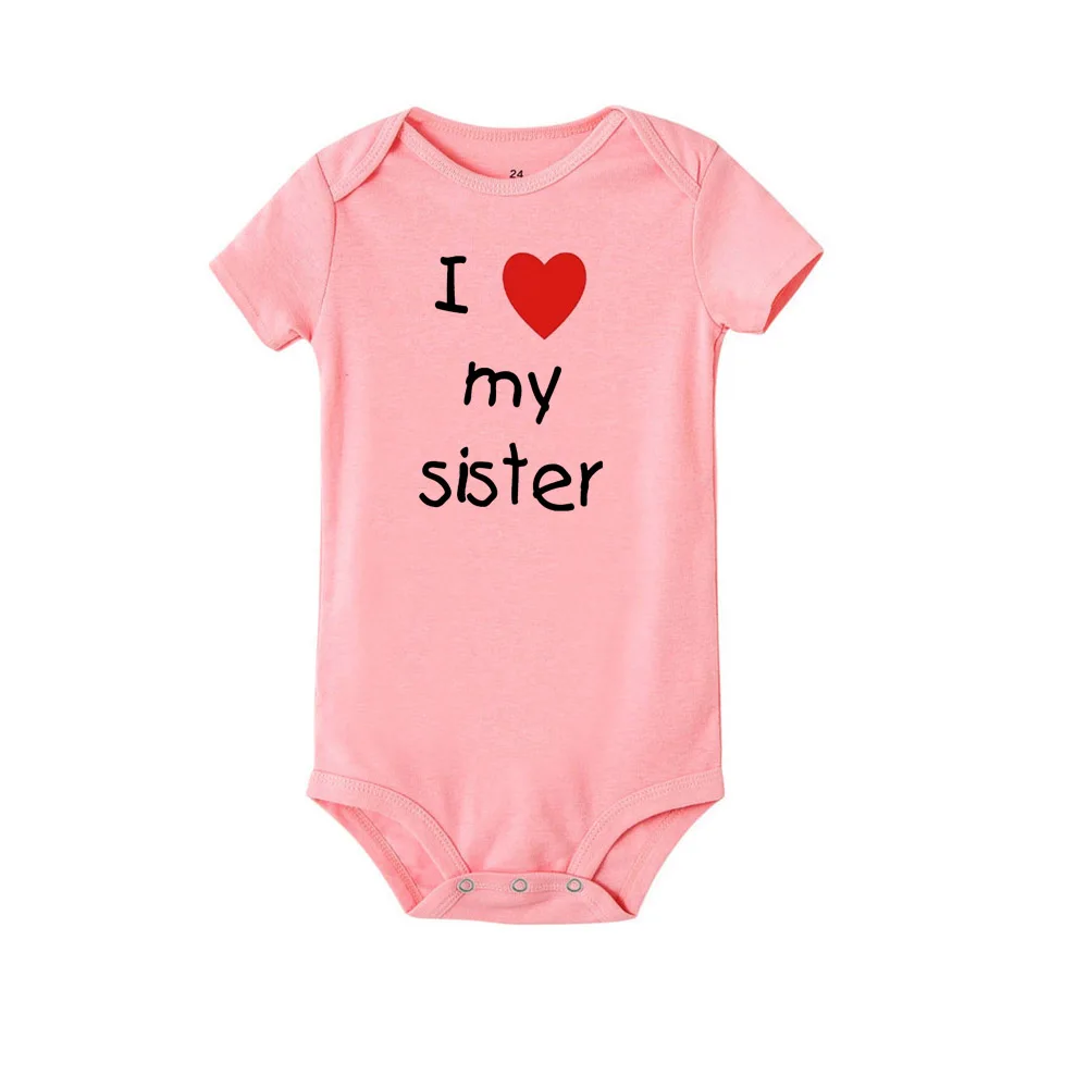 Baby Jumpsuit I Love My Sister Brother Twins Baby Short Sleeve Bodysuit Newborn Baby Boys Girls Infant Summer Romper Clothes Jumpsuit Gifts