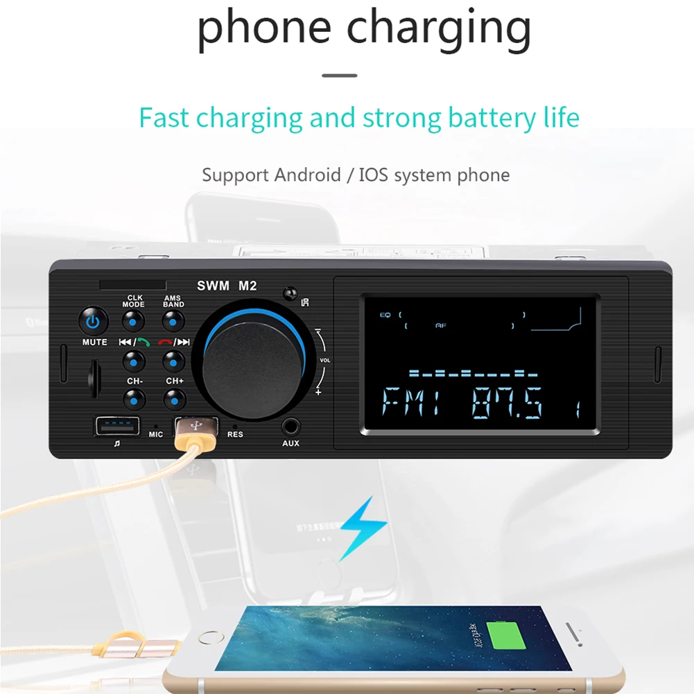 Bluetooth автомобильное радио стерео MP3 мультимедиа FM радио TF AUX головное устройство BT музыкальный плеер usb зарядка для устройств iOS/Android