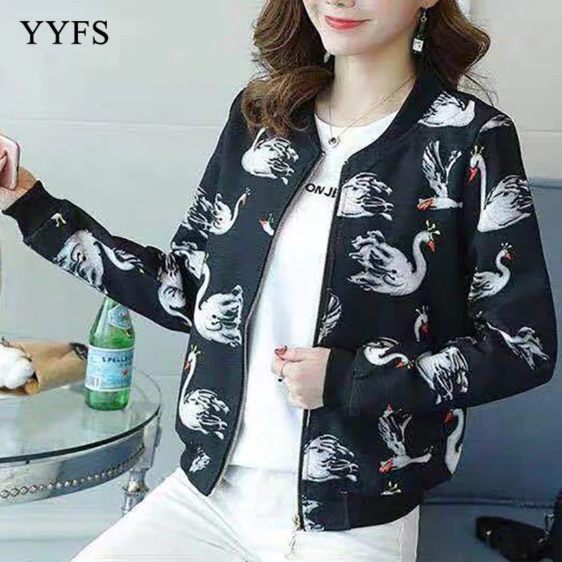 

2019 Printed Baseball Short Jacket Women's Spring Jackets Baseball Coat Female Autumn Cloth Bomber Jacket