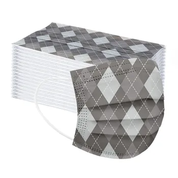 

10/30/50/80pcs Color Block Print Facemask Three-layer Protection Masks Disposable Breathable Plaid printing Non-woven Маски