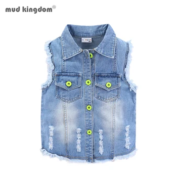 

Mudkingdom Little Girls Denim Vest Butterfly Sequin Turn-down Collar Autumn Jacket for Kids