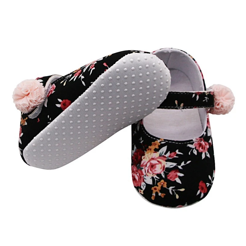 Дышащая противоскользящая обувь с цветочным принтом для маленьких девочек Повседневная прогулочная обувь для малышей с мягкой подошвой для первых шагов 0-24 м, обувь для новорожденных