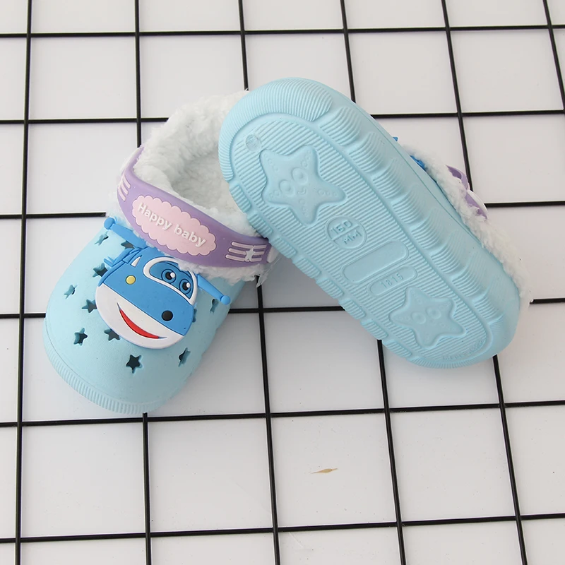 Kitty Snow White Girl Winter Clogs Warm Fur Children's Indoor Shoes Home Hole Mules Navy Cute Pins Sandal EVA Flat Boy Shoes