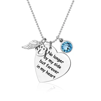 

AILIN Custom Women Pet Memorial Heart Birthstone Necklace With Wing And Paw Print For Lady Dog Pendant Jewelry