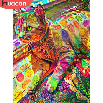 

HUACAN DIY Diamond Painting Cross Stitch Cat 5D Diamond Embroidery Animal Mosaic Home Decor Gift