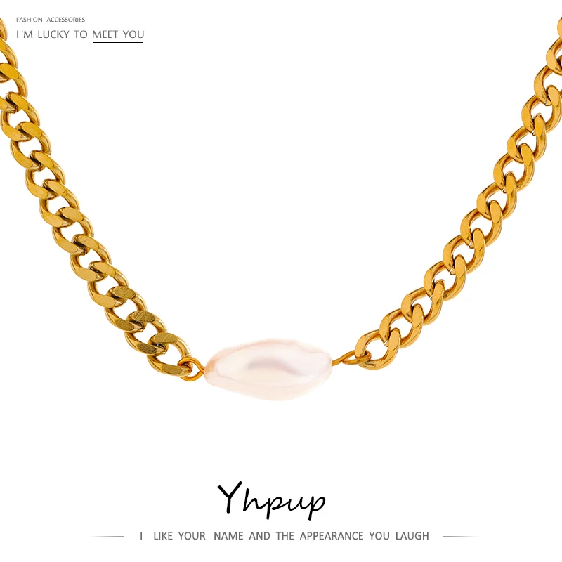 Stainless steel necklace with natural pearl