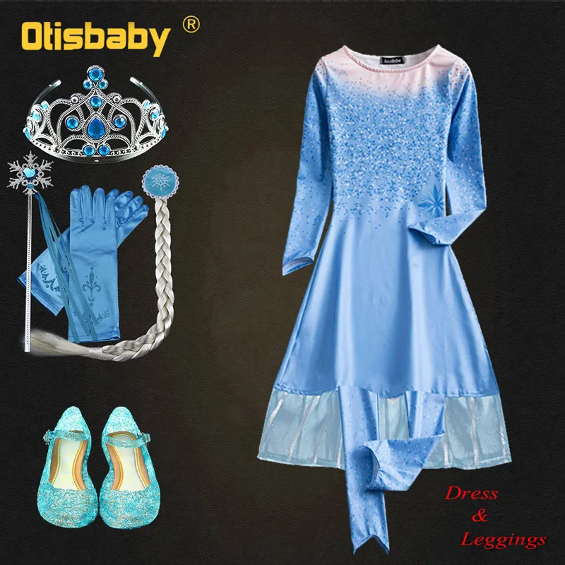 

Boutique Snow Queen 2 Antumn Fancy Fairy Elsa Dress Leggings Girls Christmas Clothing Set Carnival Kids Elza Dress Up Costume