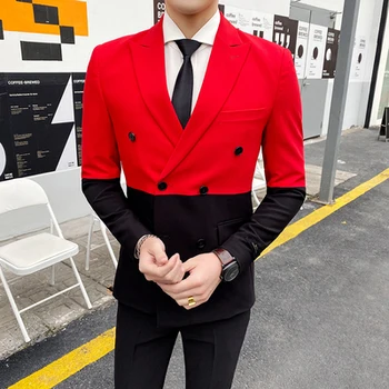 

Male Suits With Pants Wedding Double Breasted Suits Men Latest Coat Pant Design 2 Piece Patchwork Slim Fit Tuxedo