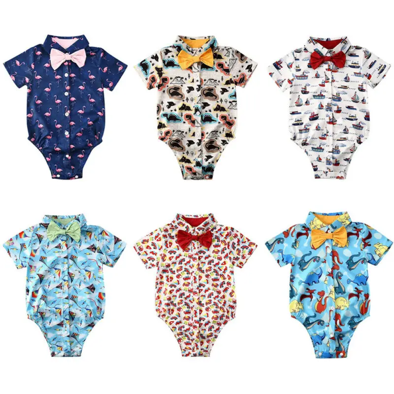 

AA 2020 Toddler Boys Bodysuits Kid Baby Boy Gentleman Clothes Flamingo Jumpsuit Summer Outfit Short Sleeve Clothing