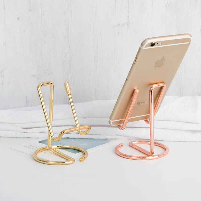 2pcs Mobile Phone Holder Stand Rose Gold Metal Tablet Desk Holders & Stands for iPhone X-8-7-6 Plus 
