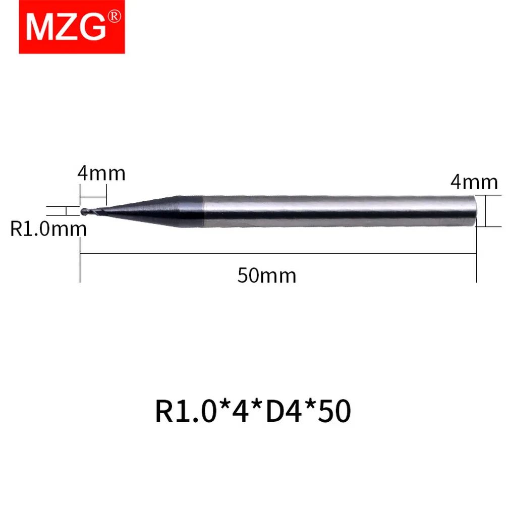 MZG 1PC 2 Flute HRC45 Ball Nose  CNC Lathe Machining Carbon Steel Milling Tool Cutter Spherical Solid Carbide End Mill wood vise Machine Tools & Accessories