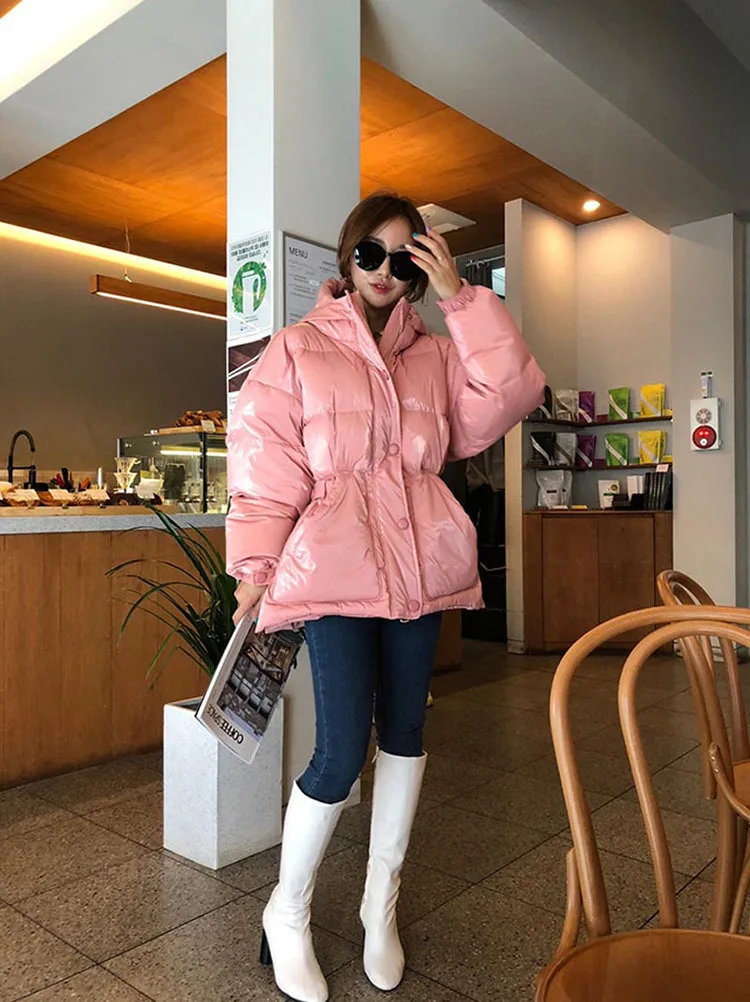 New Winter Women's Jacket hooded parka Bright Colors Insulated Puffy Coat collar hooded Parka Loose waist Belt outwear M192