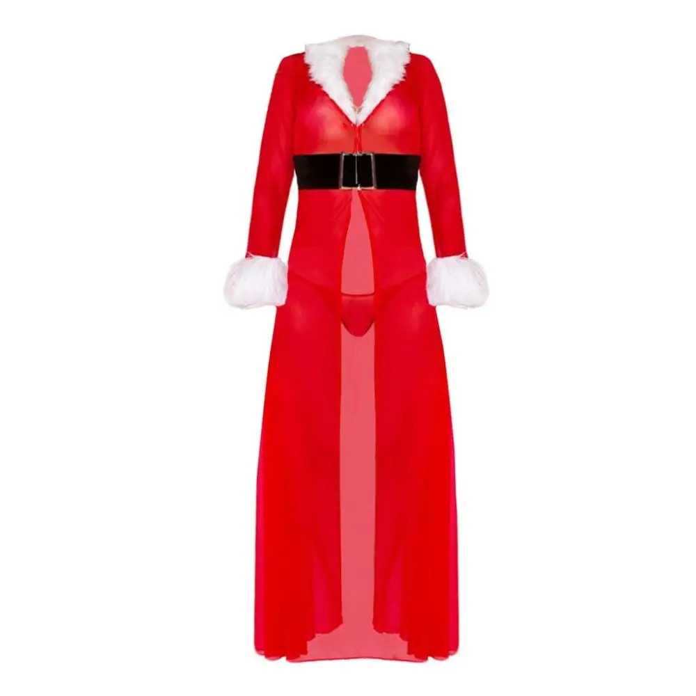 

Sexy Christmas Sleepwear Robe Women Long Sleeve Lingerie Cardigan Bathrobe With Belt Ropa Para Dormir 2019 New Hot Sale E
